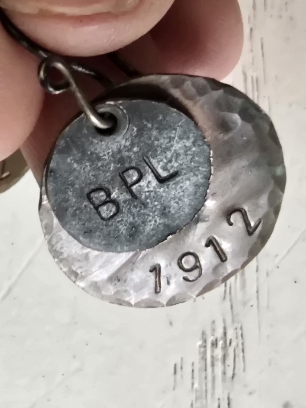BPL Historic 1912 MAINE BANGOR Copper- Hammered Disc Drop Earrings in Silver